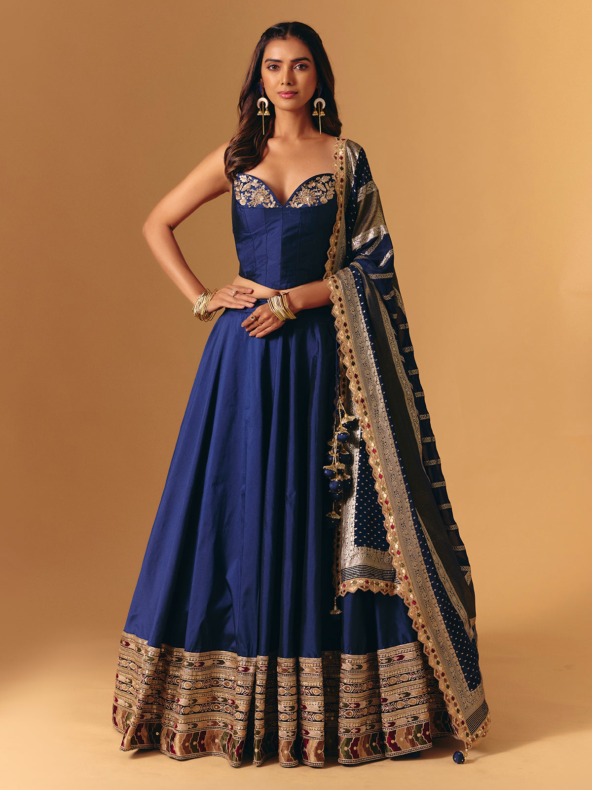 Navy silk designer zardosi worked lehenga choli for wedding