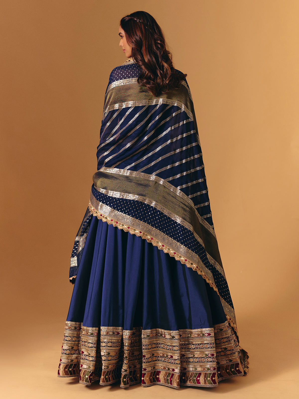 Navy silk designer zardosi worked lehenga choli for wedding