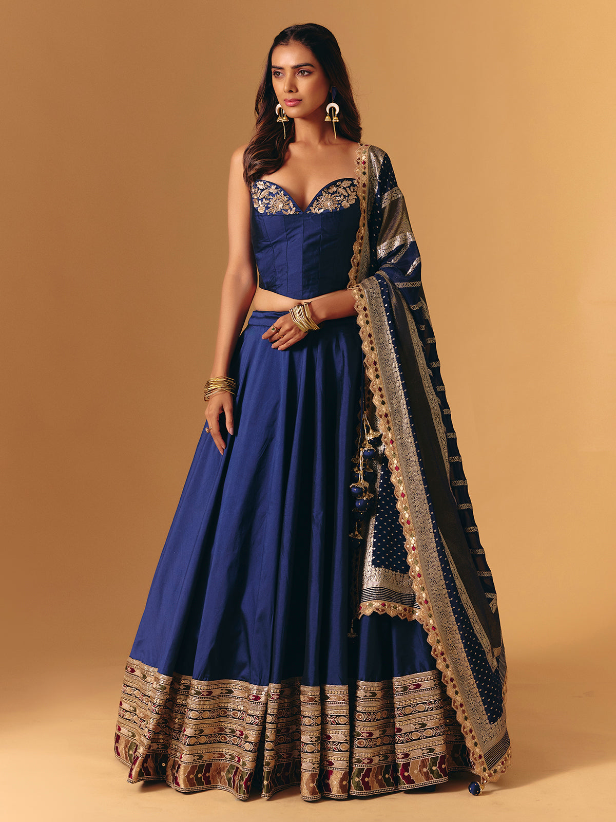 Navy silk designer zardosi worked lehenga choli for wedding