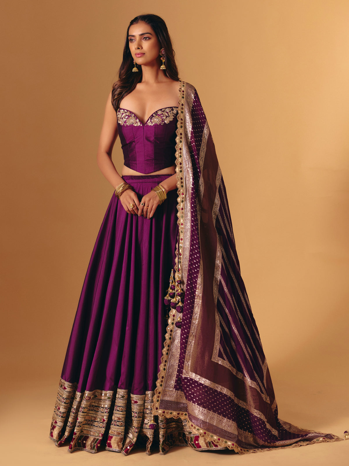 Purple silk wedding wear lehenga choli with zardosi work