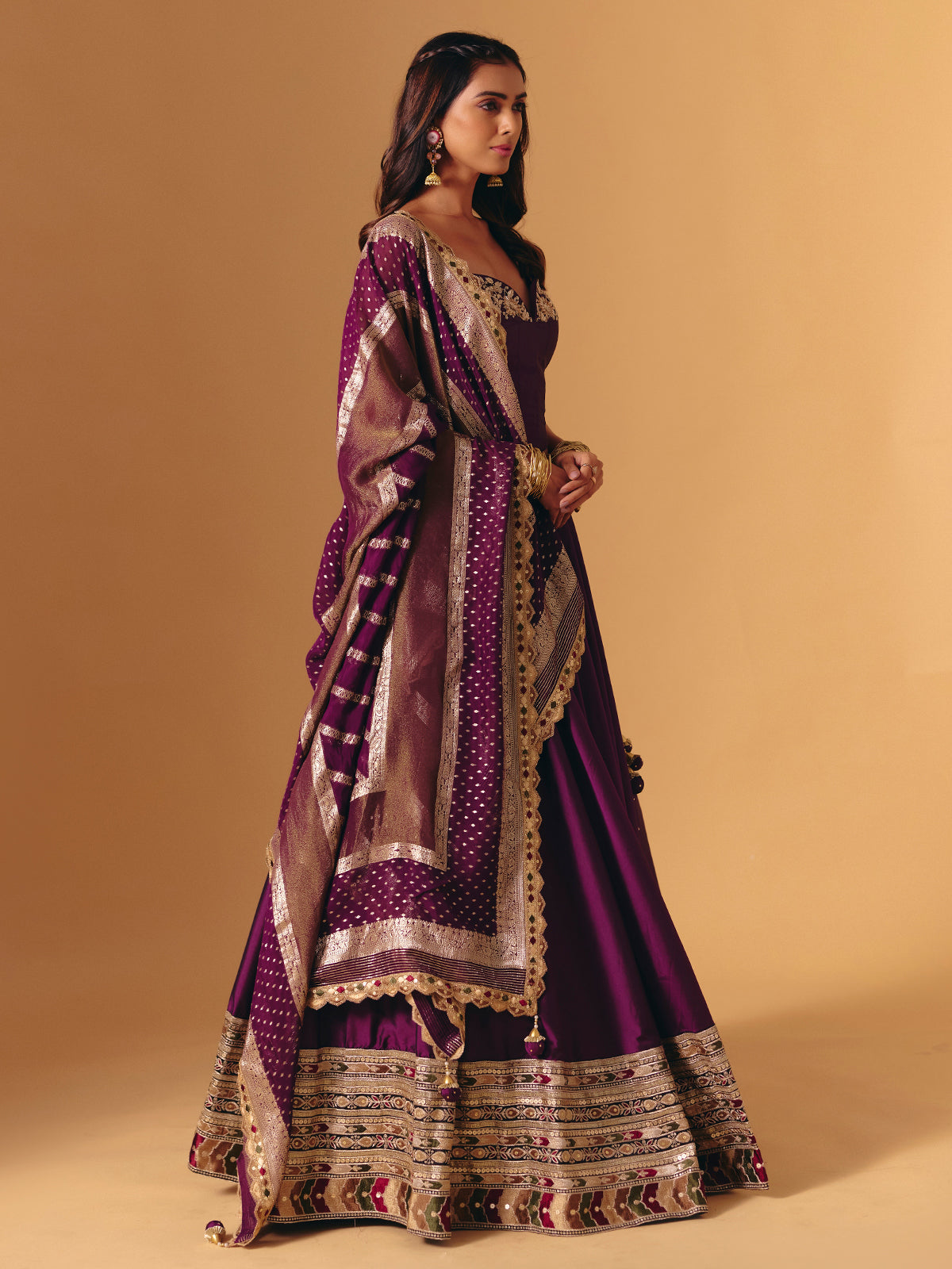 Purple silk wedding wear lehenga choli with zardosi work