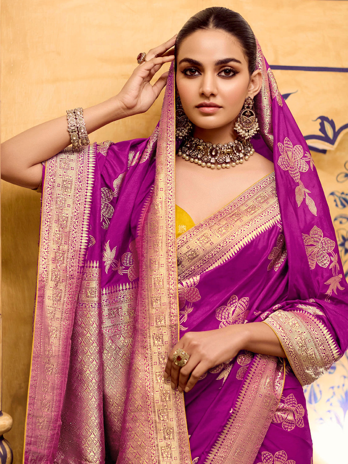 Radiant pink banarasi crepe silk saree