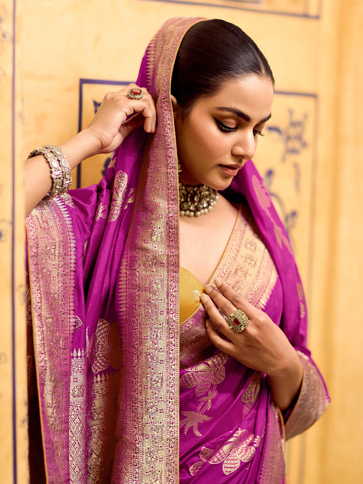 Radiant pink banarasi crepe silk saree