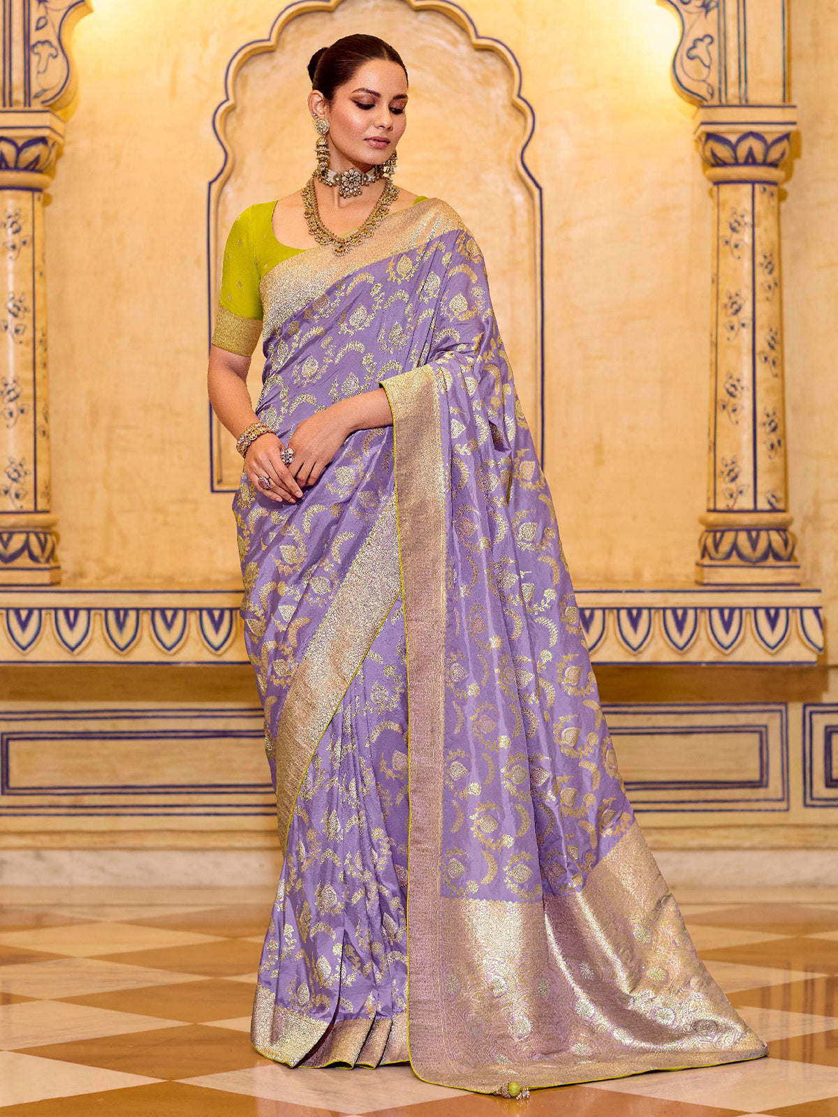 Charming lavender banarasi crepe silk saree