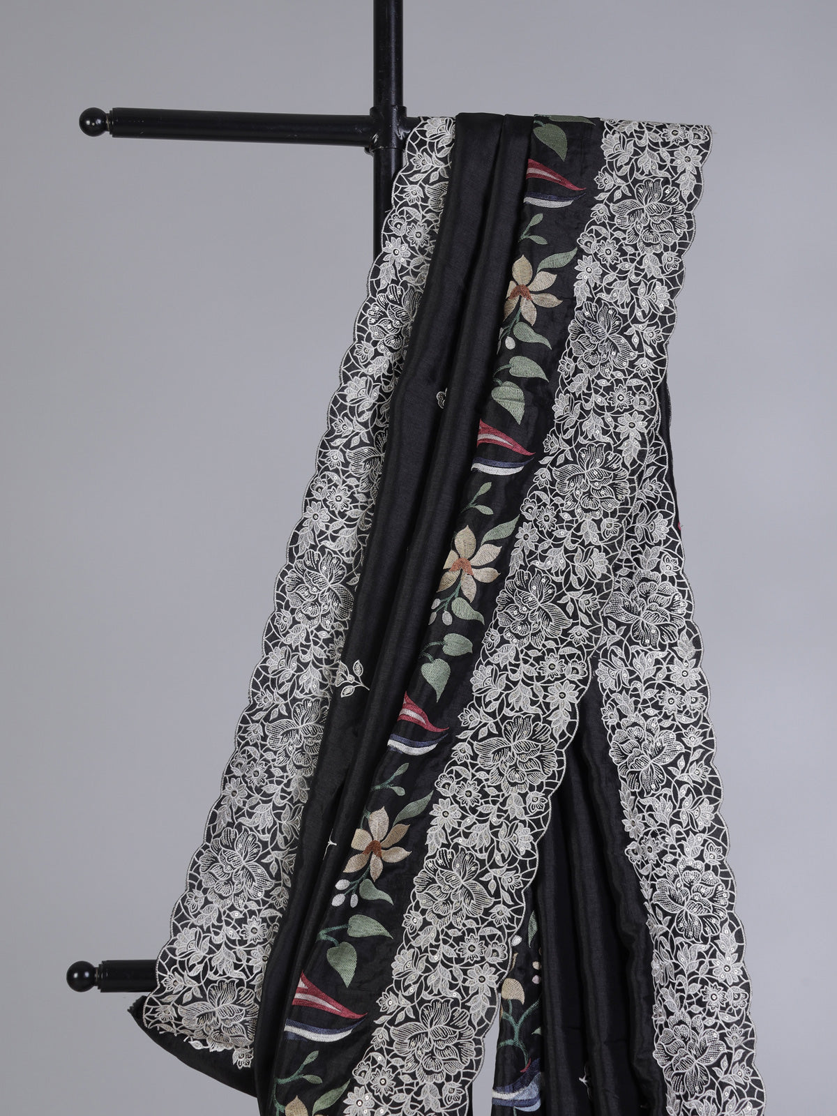 Black semi tusser silk saree with rich sequin work
