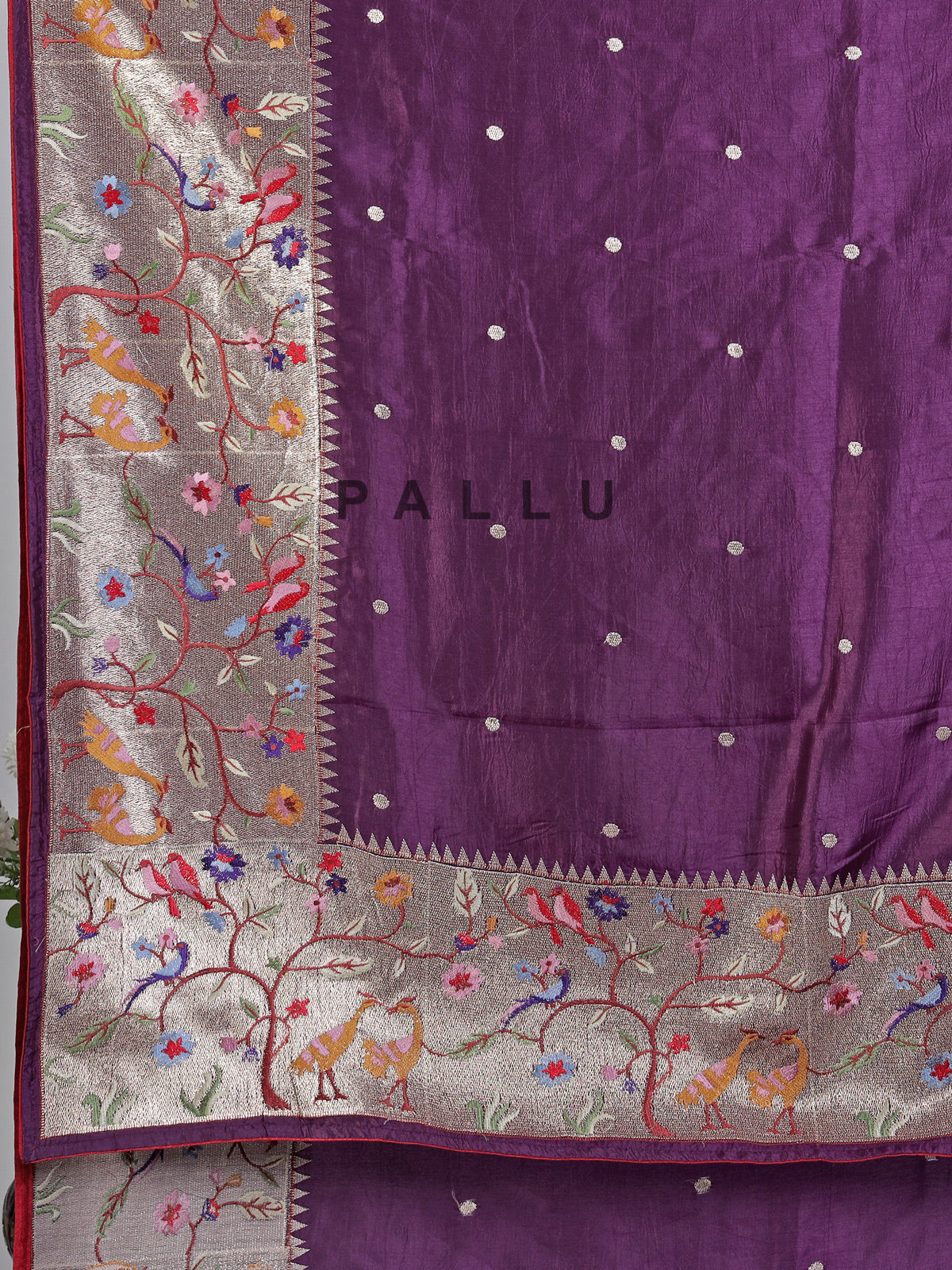 Purple dola silk saree with embroidery and zari work
