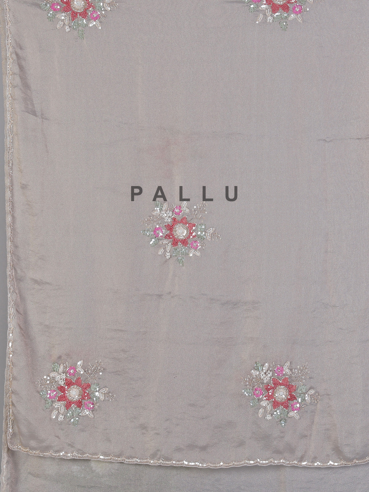 Light grey shimmer tissue silk saree with cutdana sparkle