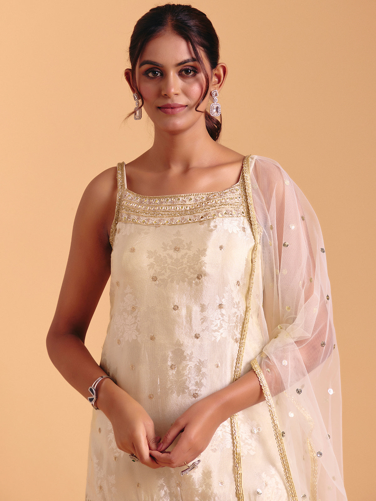 Cream silk palazzo suit for wedding wear