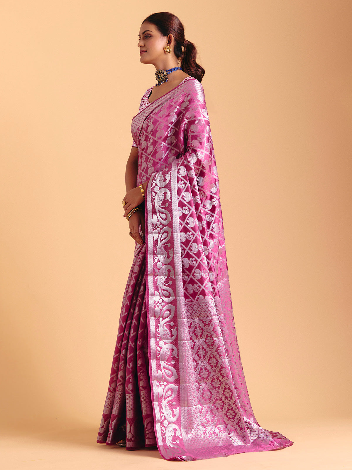 Light wine silk saree with zari shine