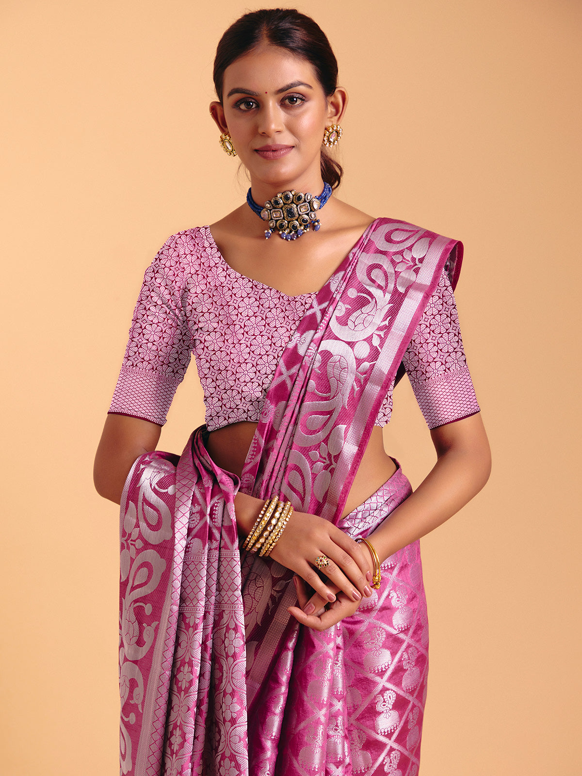 Light wine silk saree with zari shine