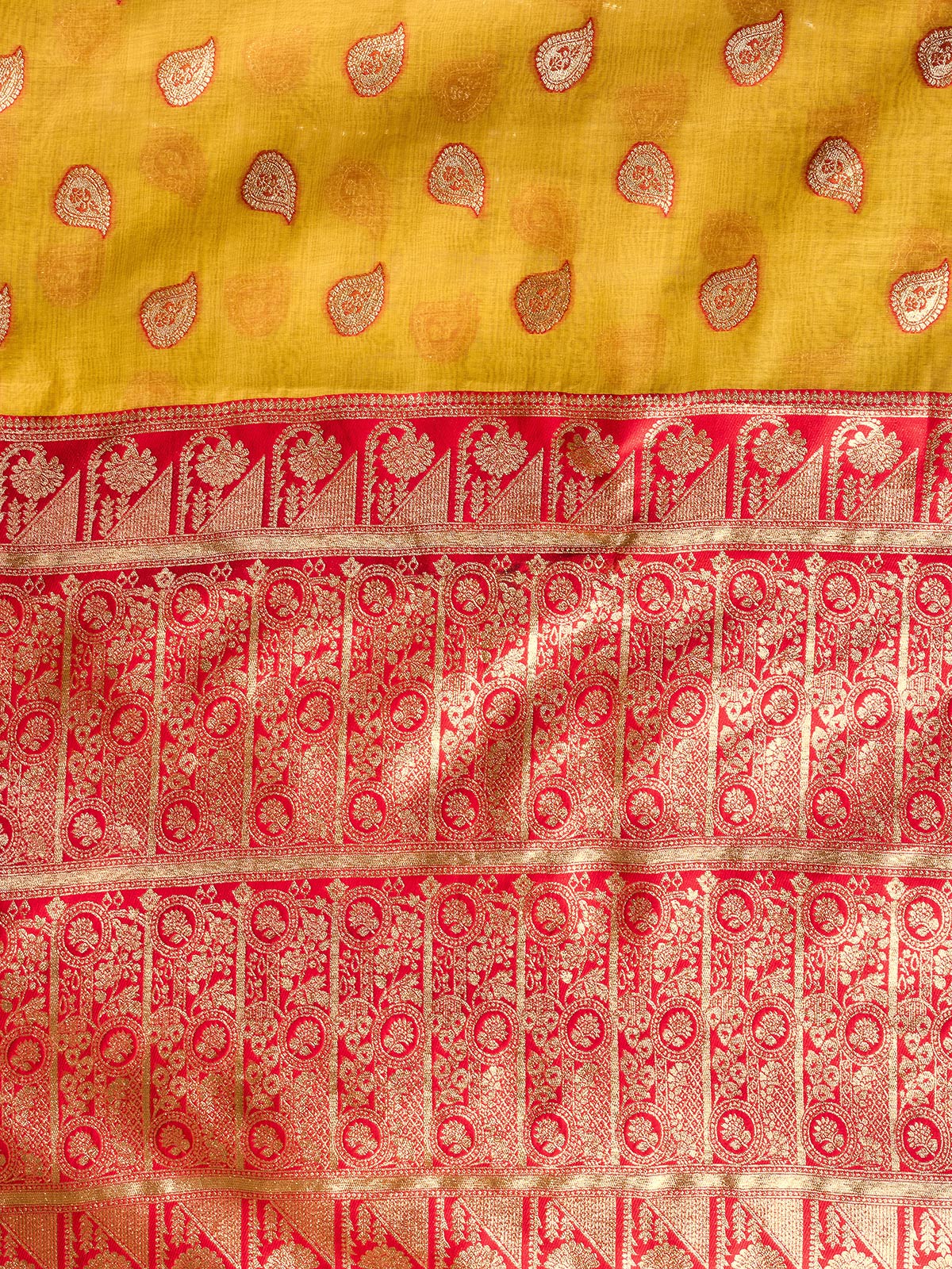 Mustard yellow modal silk banarasi saree