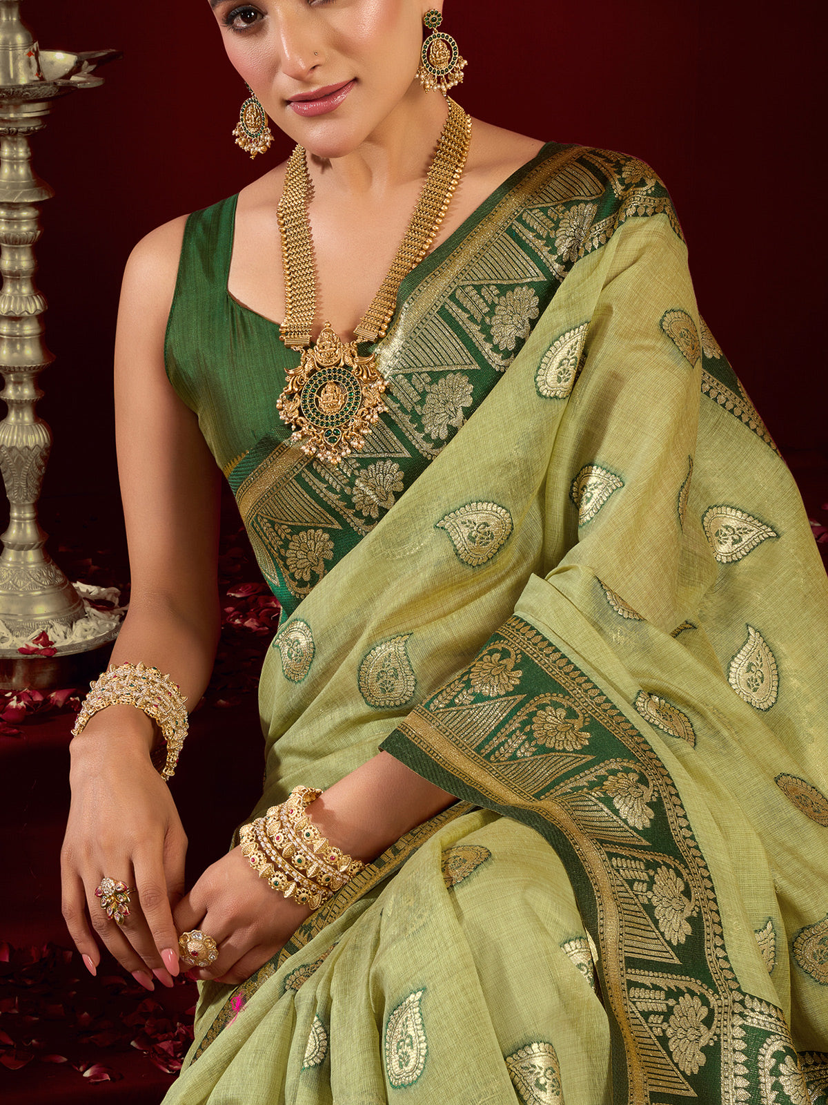 Green modal silk banarasi zari saree