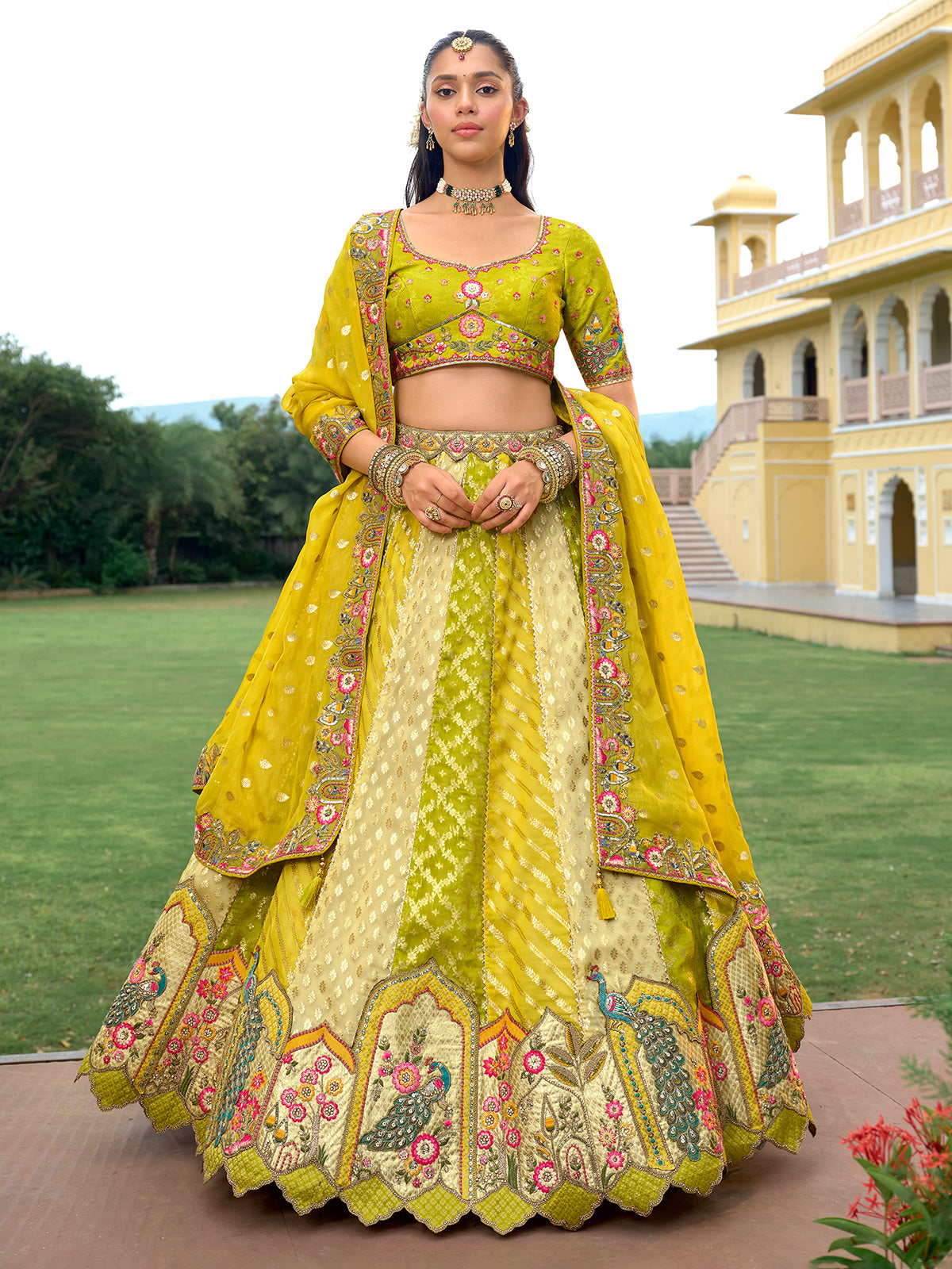 Light green silk lehenga choli with zari work