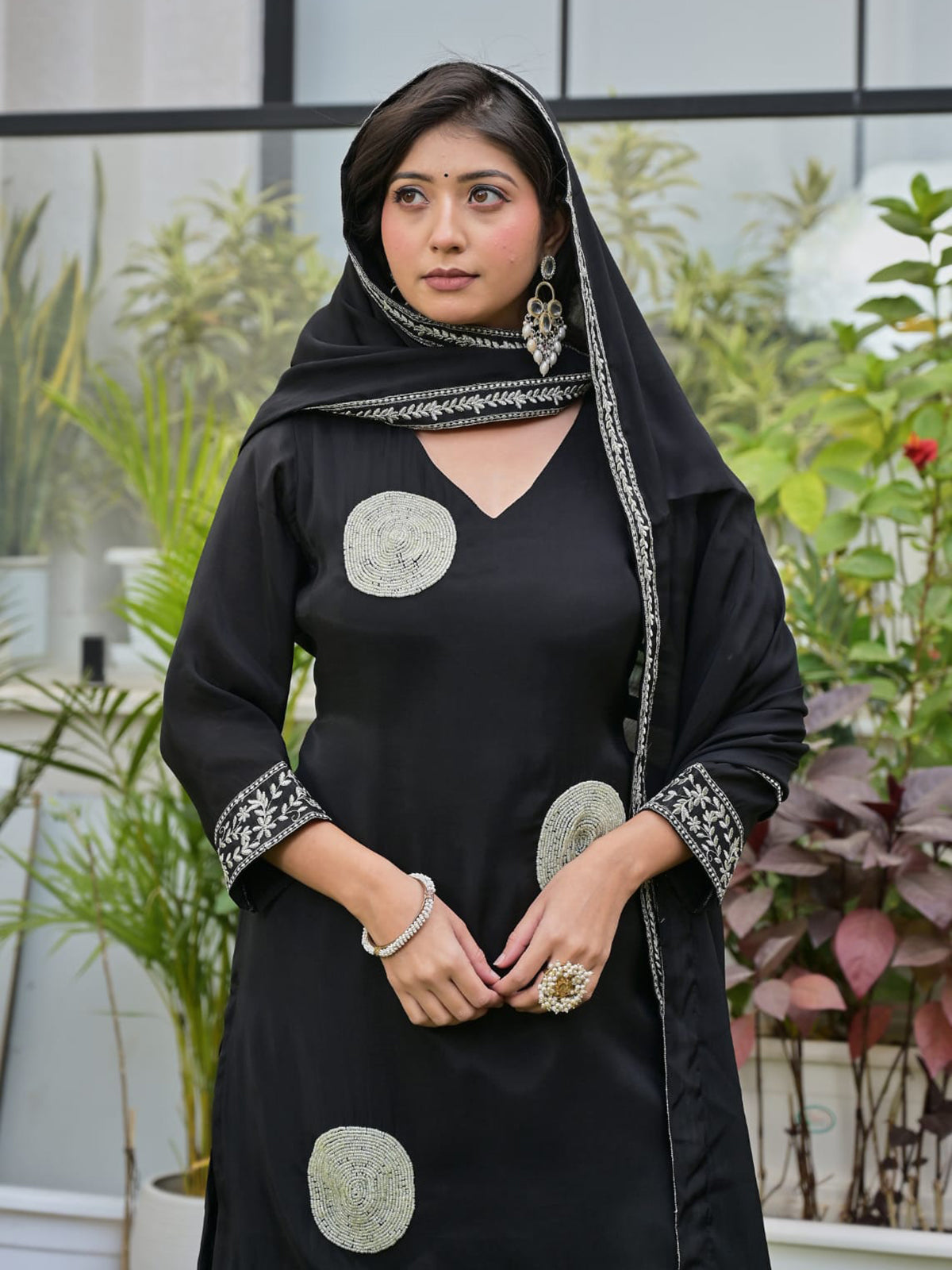 Black silk embroidered palazzo set