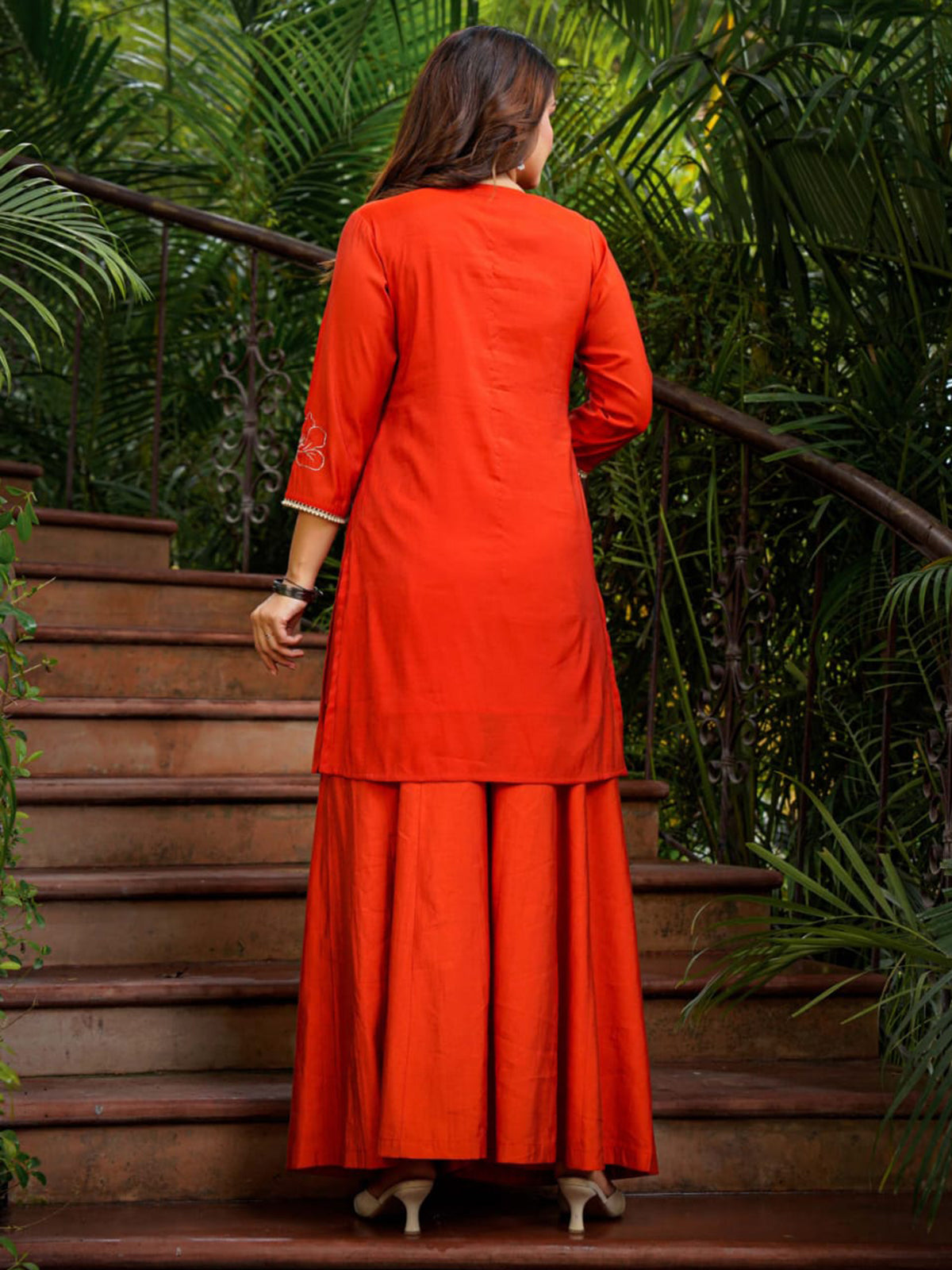 Orange cotton silk palazzo set with dupatta