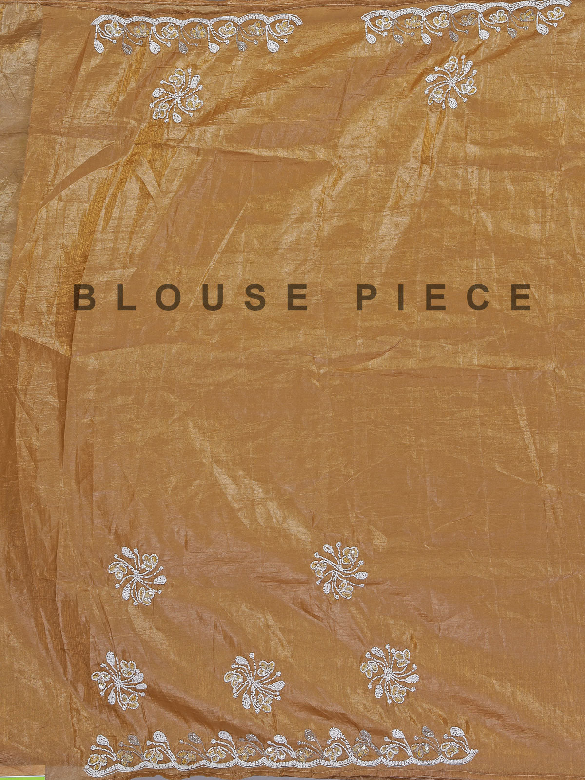 Dark beige cruss tissue silk saree with bead embellishments