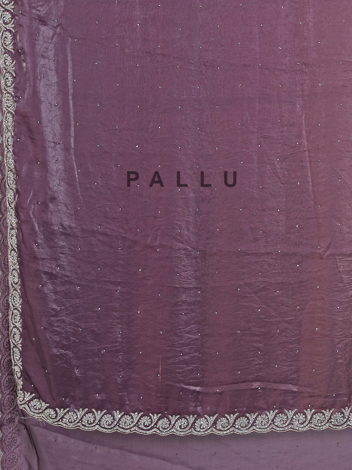 Dark purple semi tissue silk saree with zardosi diamond work