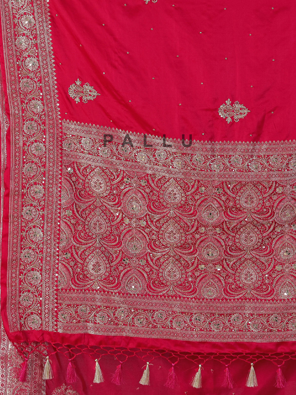 Magenta dola silk saree with zardosi and mirror work