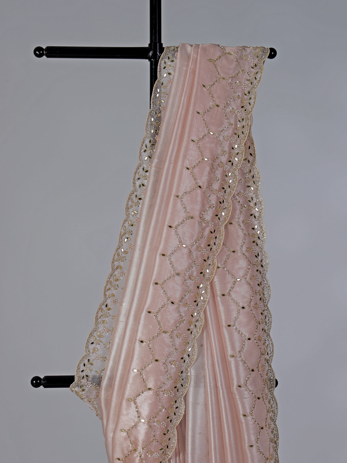 Peach tissue silk mirror worked saree