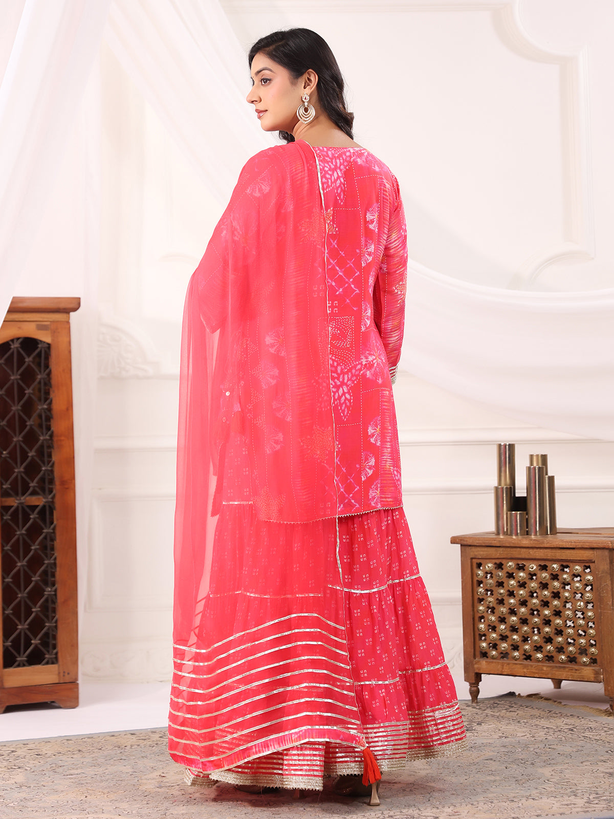 Pink cotton silk printed festive sharara set