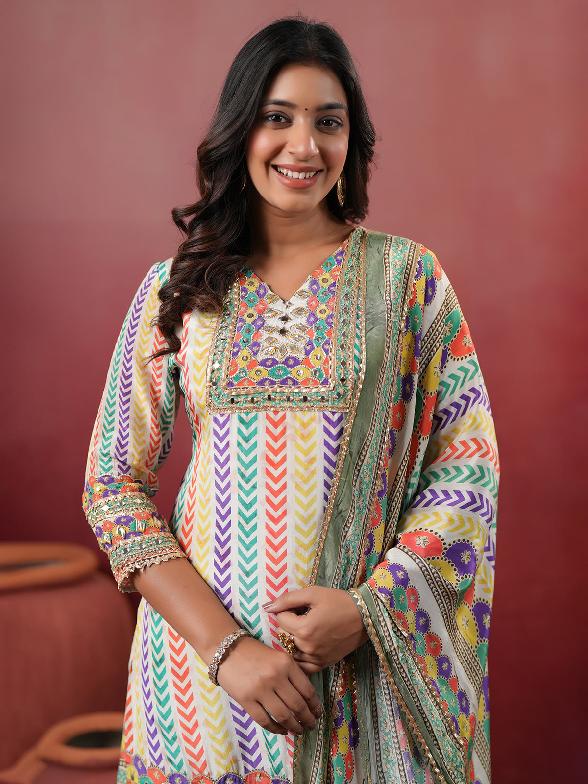 Light blue silk yoke style sharara set