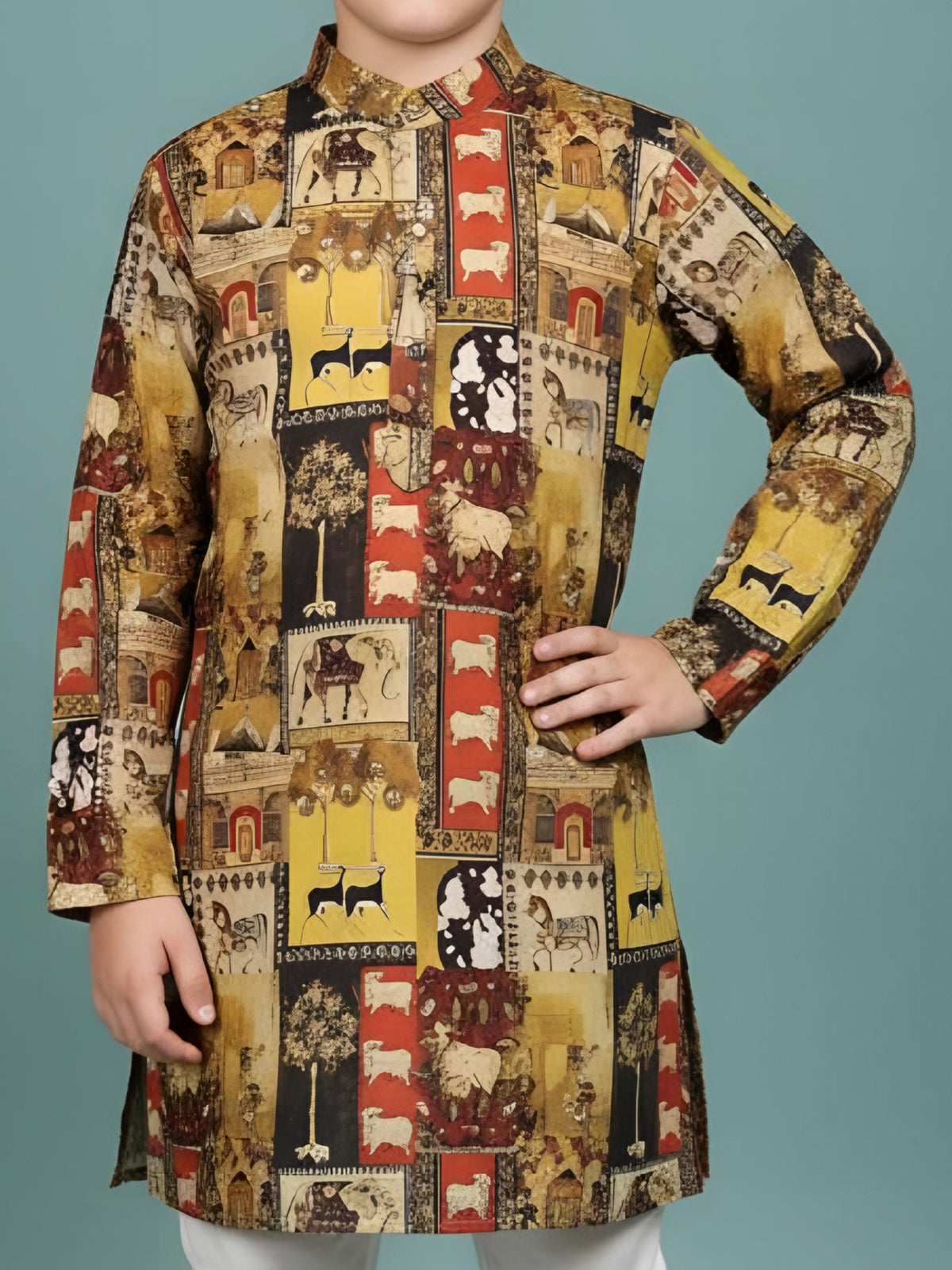 Multicolor printed cotton kurta churidar suit