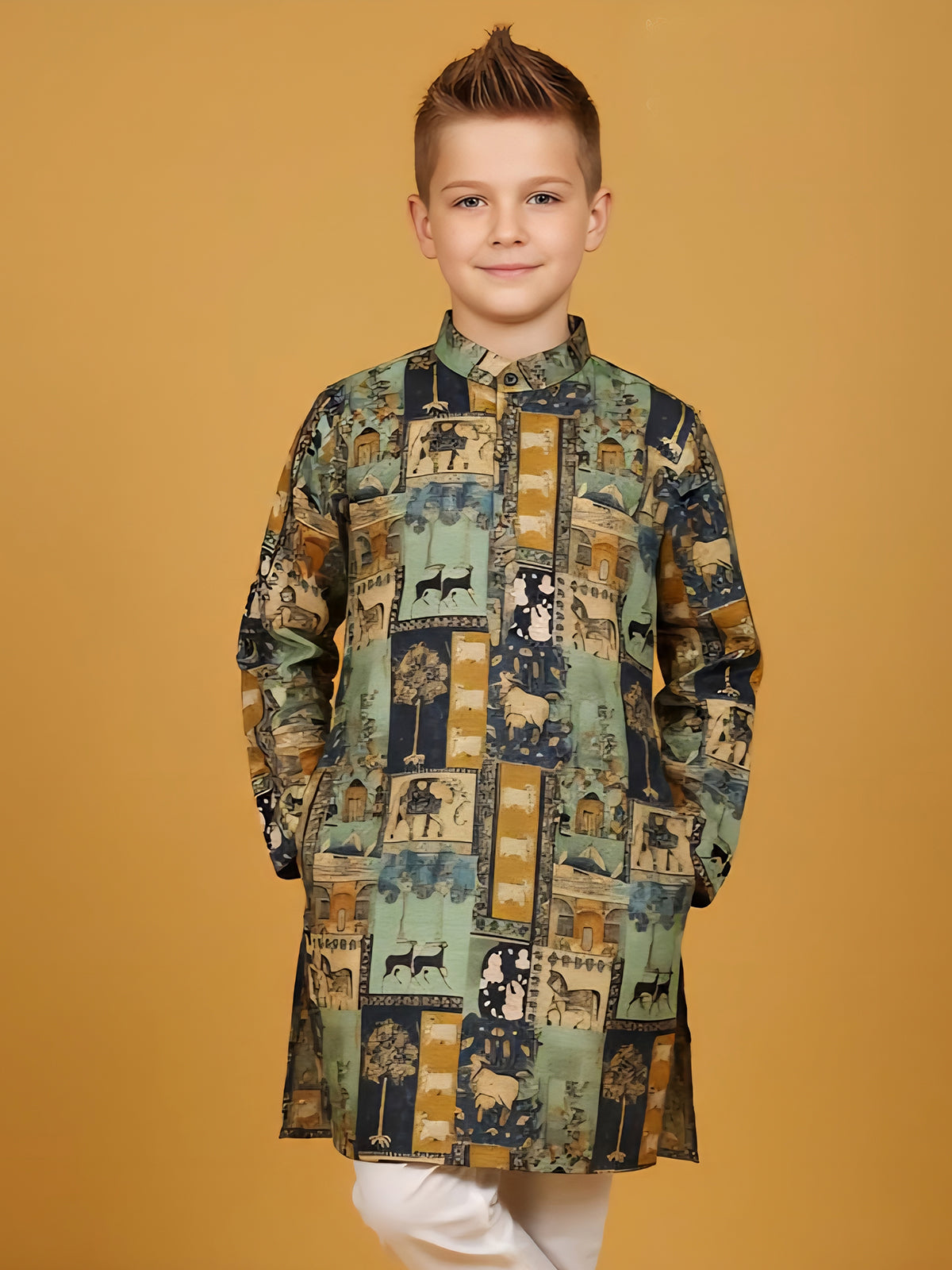 Mint green printed cotton kurta churidar suit