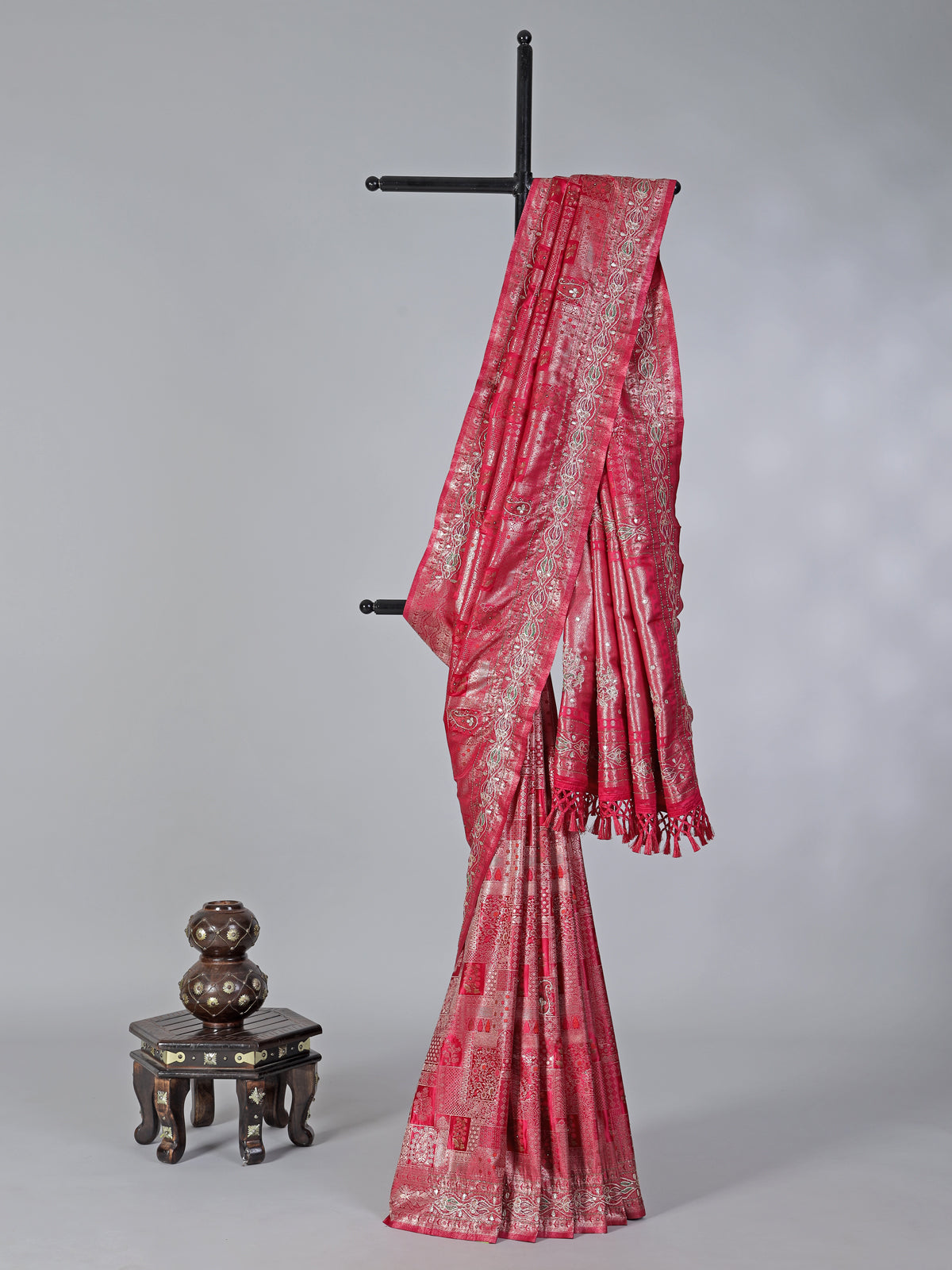 Reddish pink semi silk festive saree