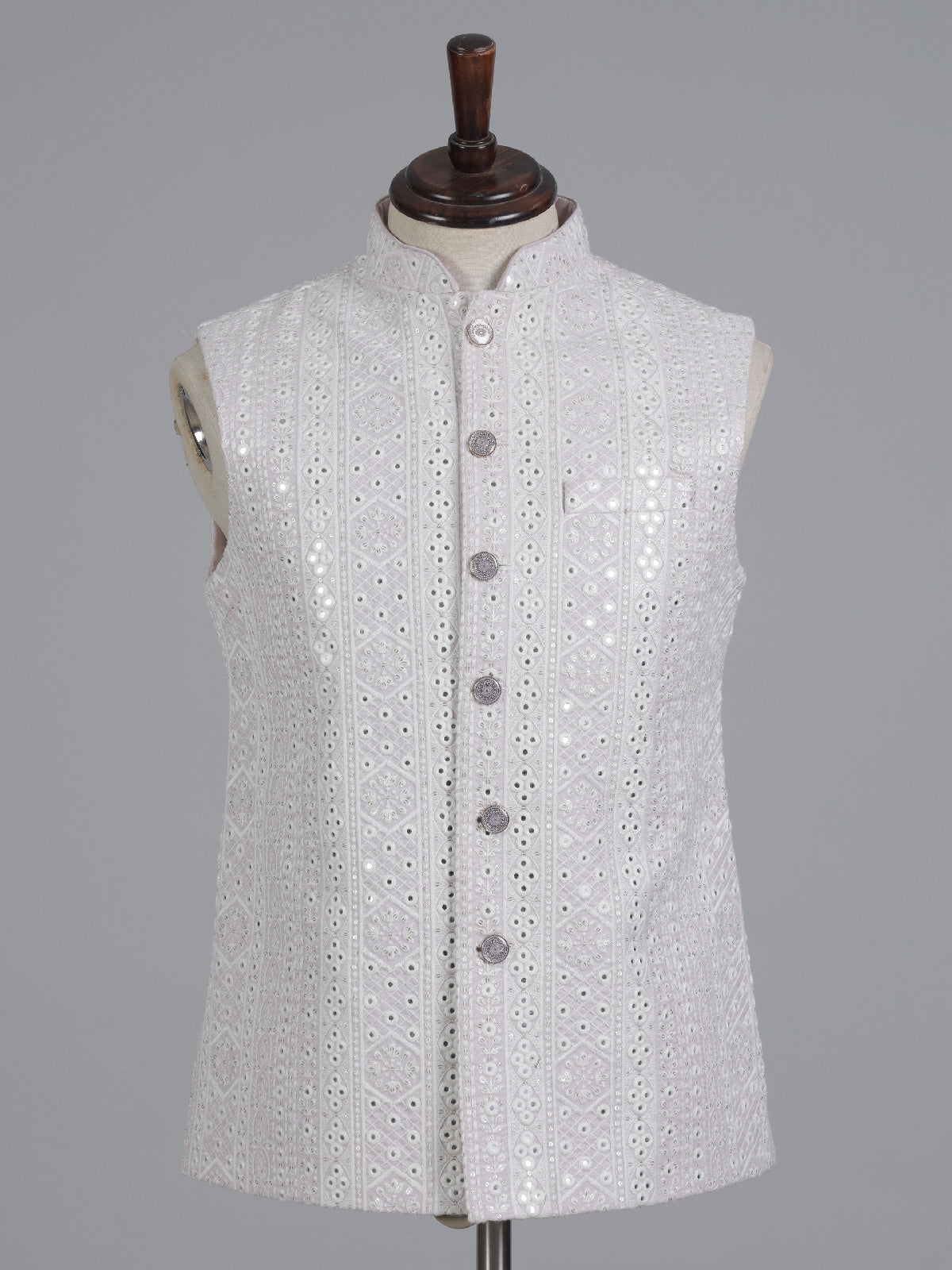 White cotton silk waistcoat with embroidery