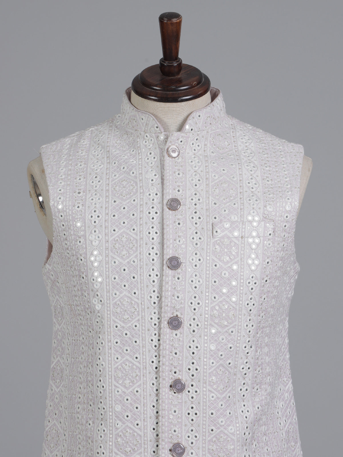 White cotton silk waistcoat with embroidery