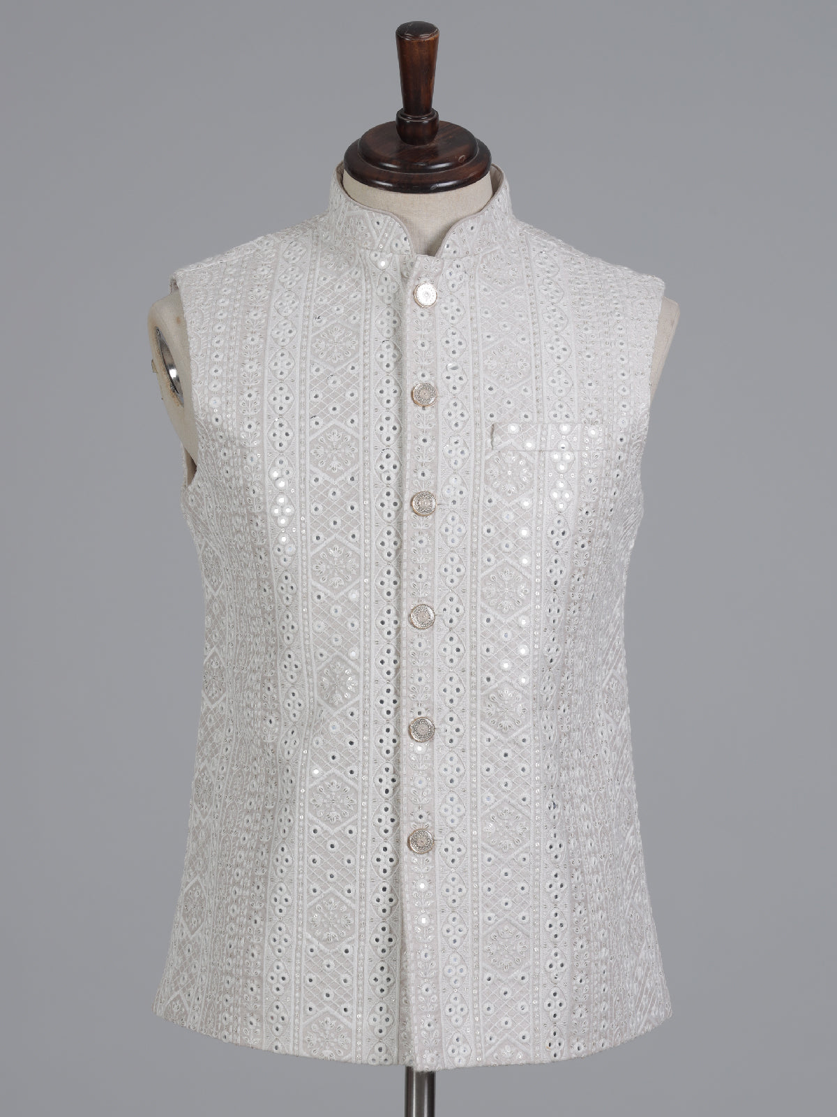 Beige embroidered cotton silk waistcoat