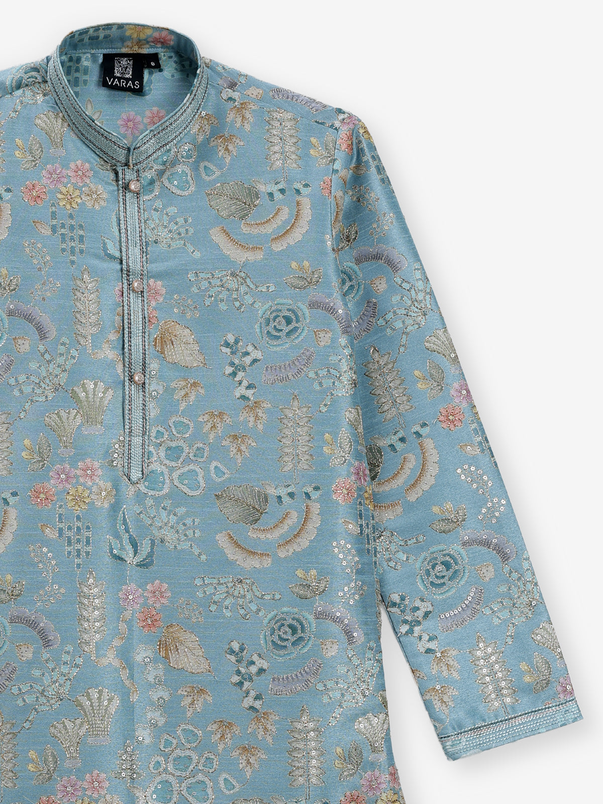 Stone blue floral printed boys kurta suit