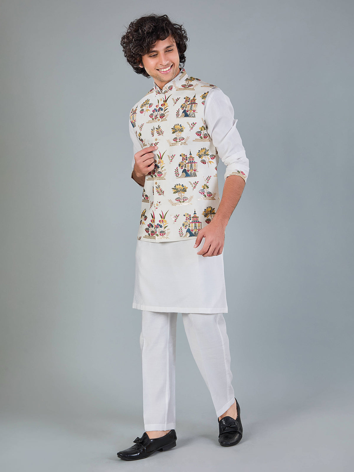 White silk reception wear waistcoat set