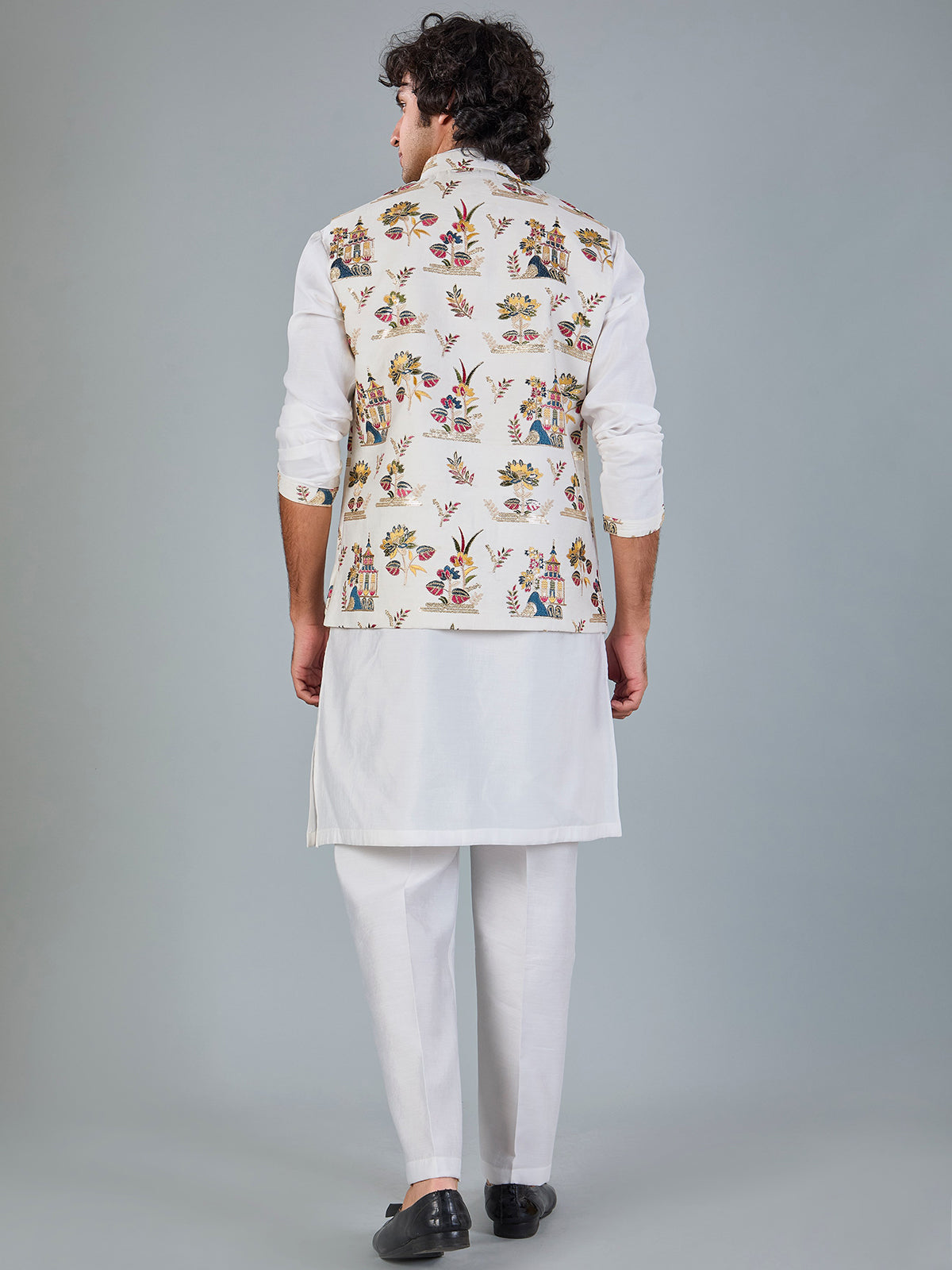 White silk reception wear waistcoat set