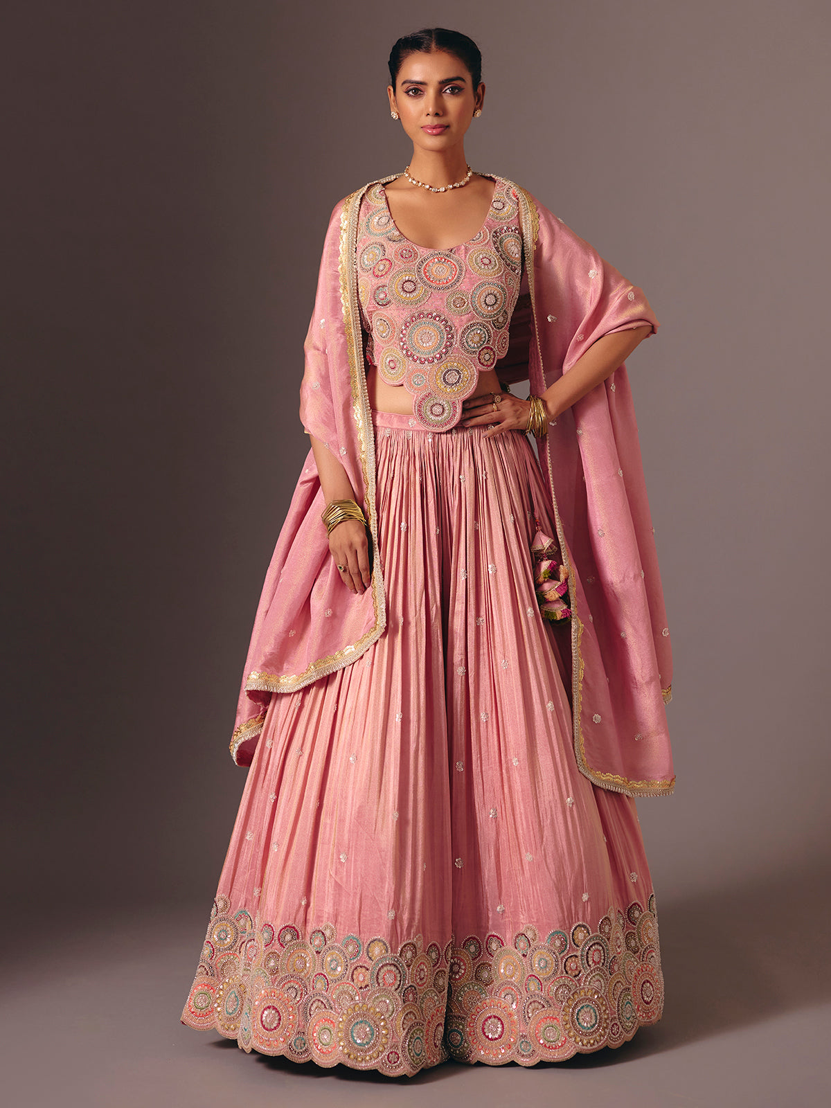 Pink silk designer lehenga choli for reception wear