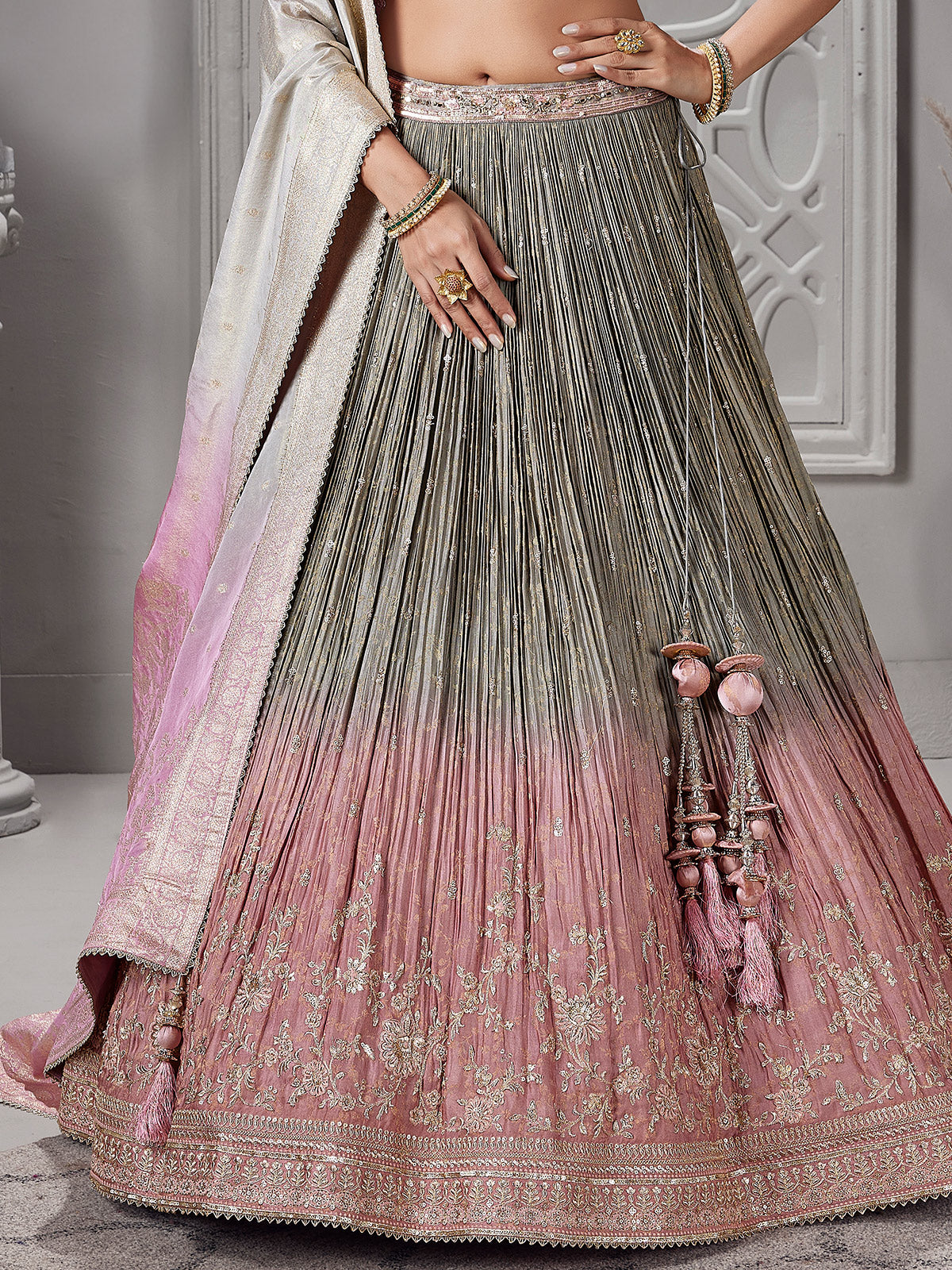 Grey and onion pink shaded lehenga choli