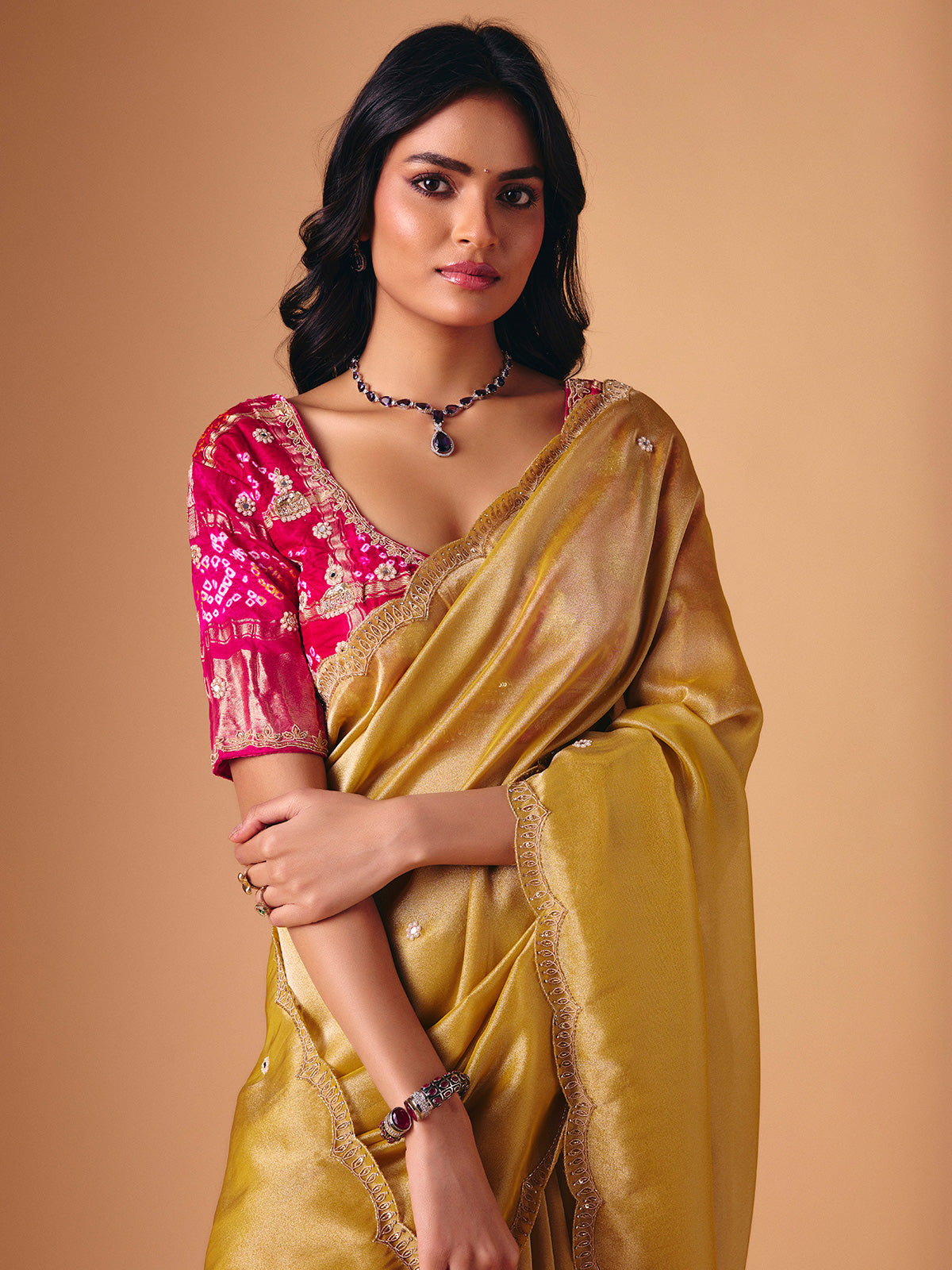 Gold tissue silk festive wear saree