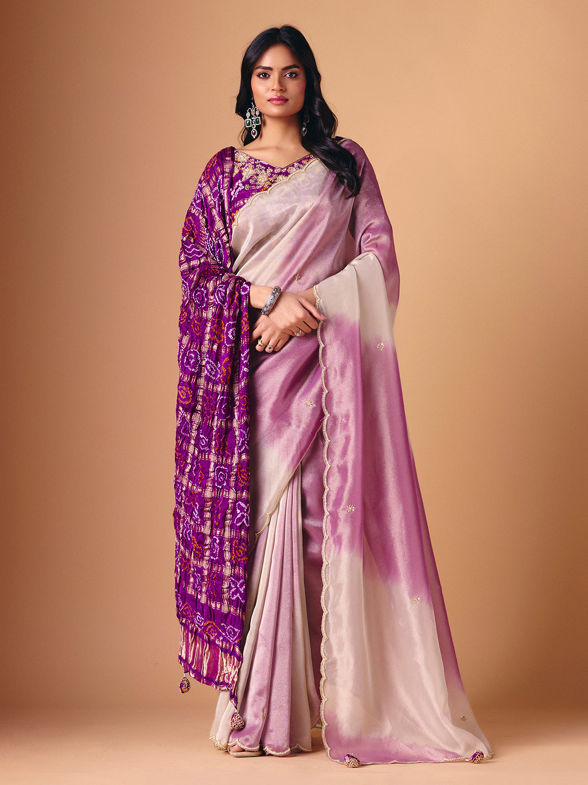 Purple off white shaded tissue saree