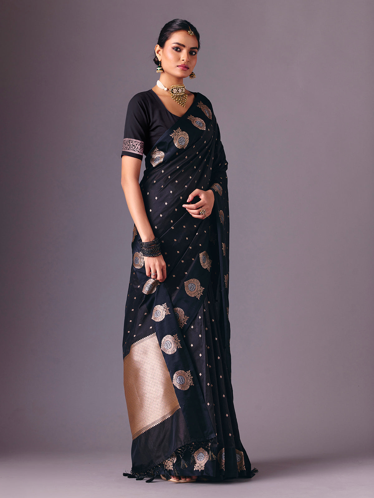 Black zari weaving semi silk saree