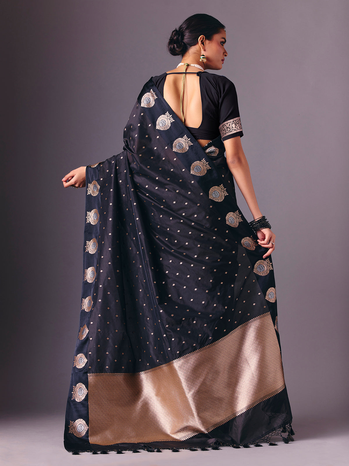 Black zari weaving semi silk saree