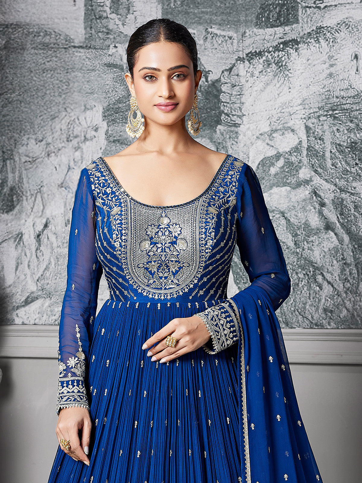 Royal blue pakistani anarkali wedding wear suit