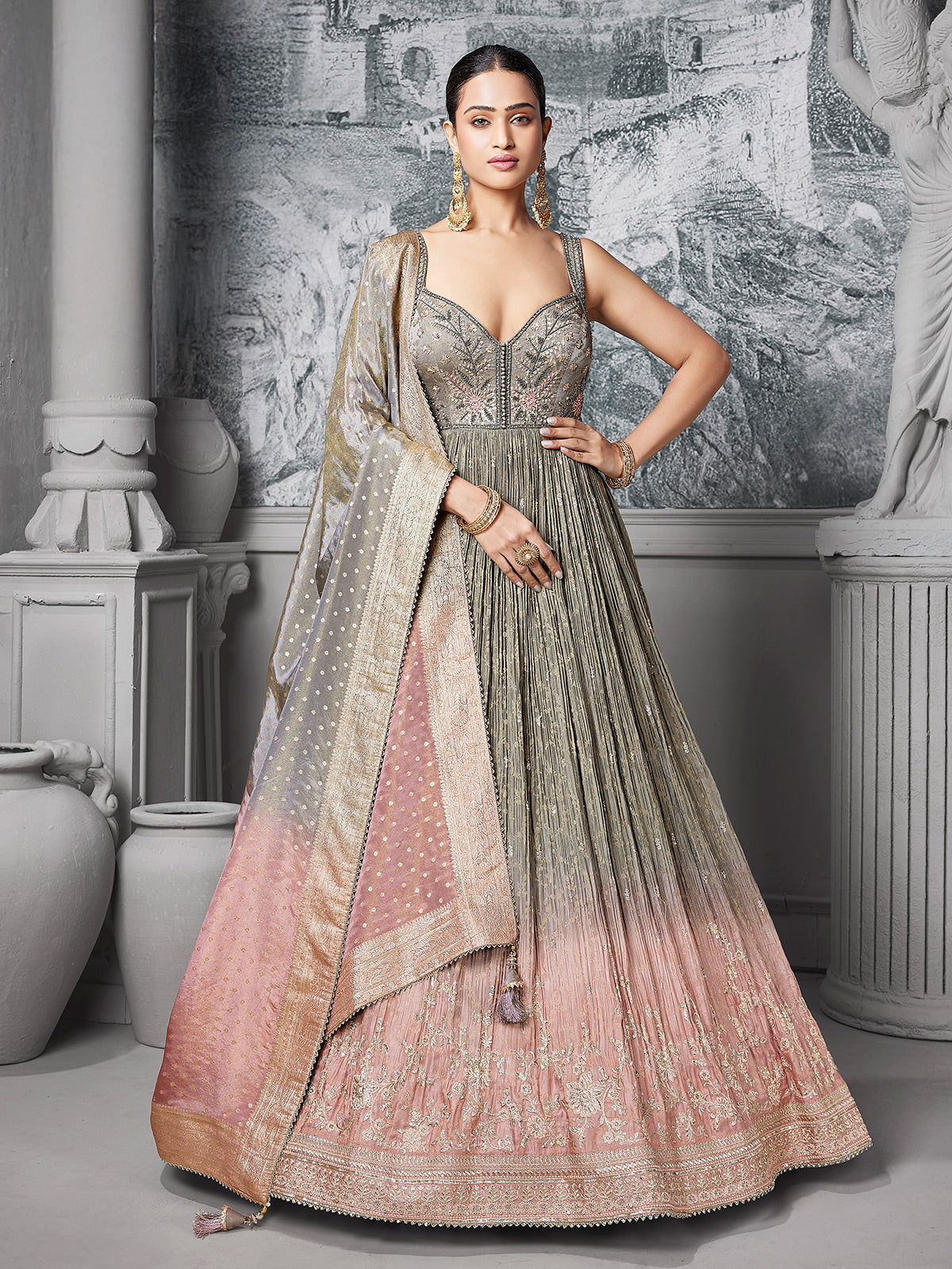 Grey and pink shaded designer suit