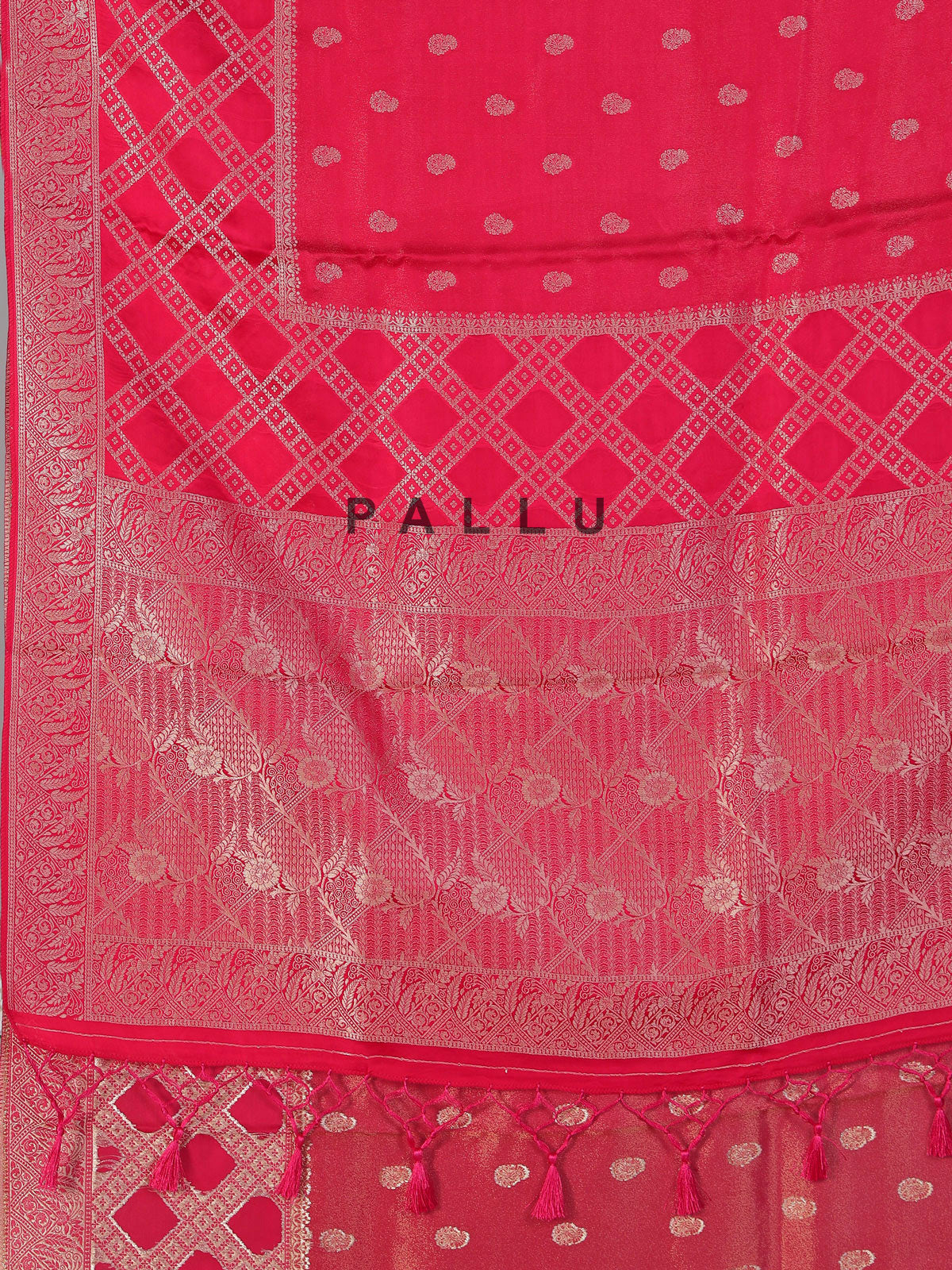 Rani pink zari checks dola silk saree