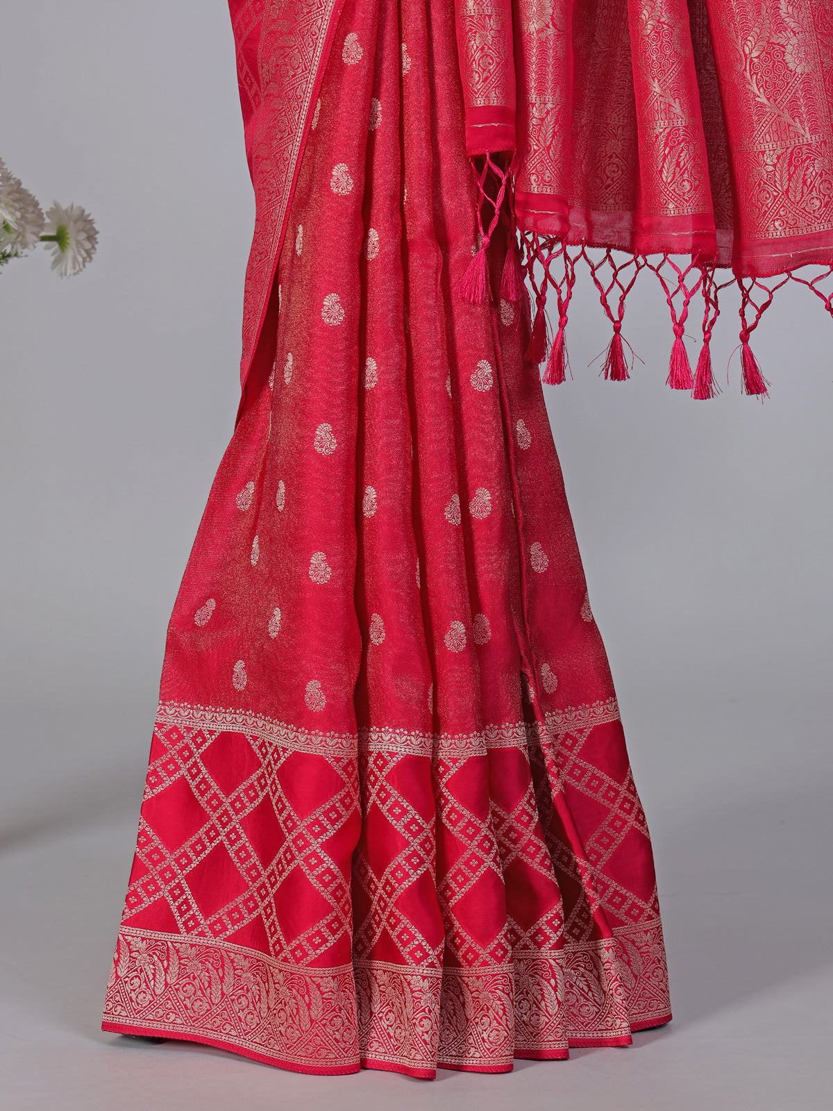 Rani pink zari checks dola silk saree