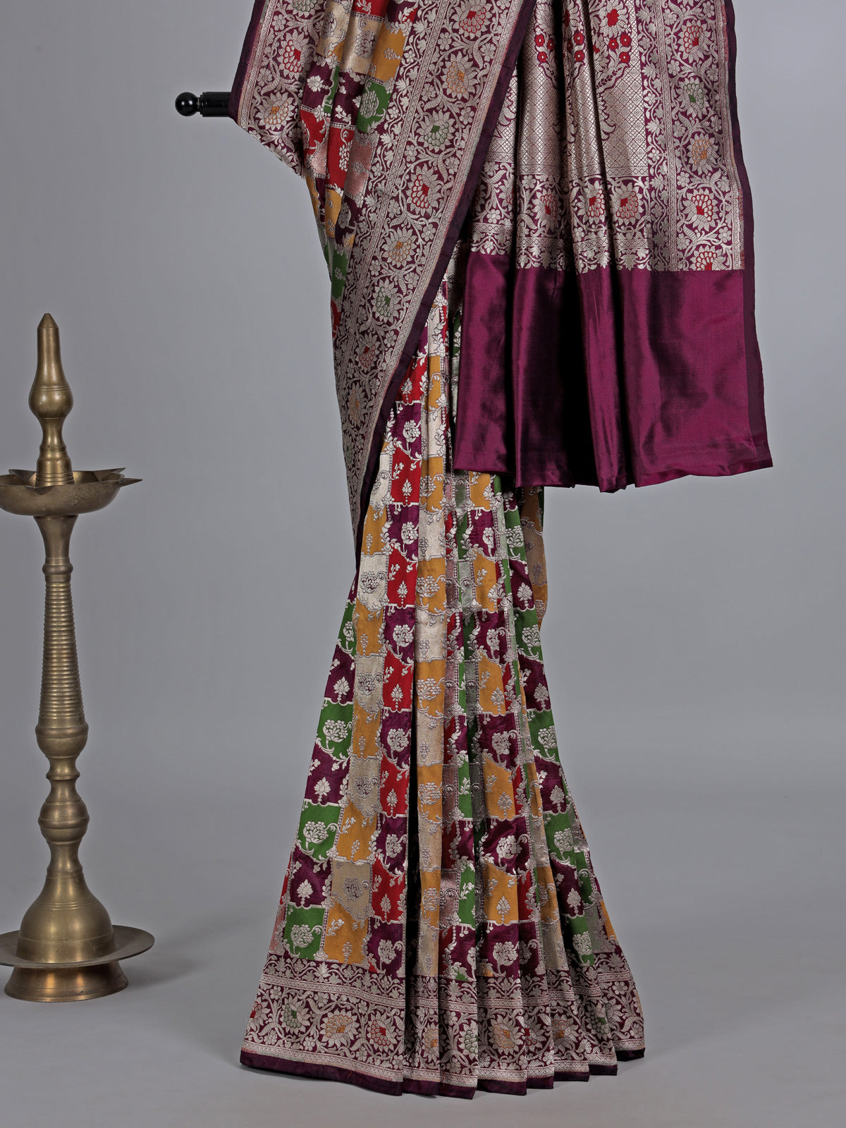 Wine zari motif banarasi silk saree