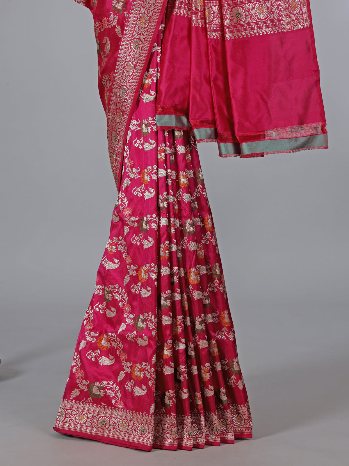 Rani pink zari banarasi silk saree