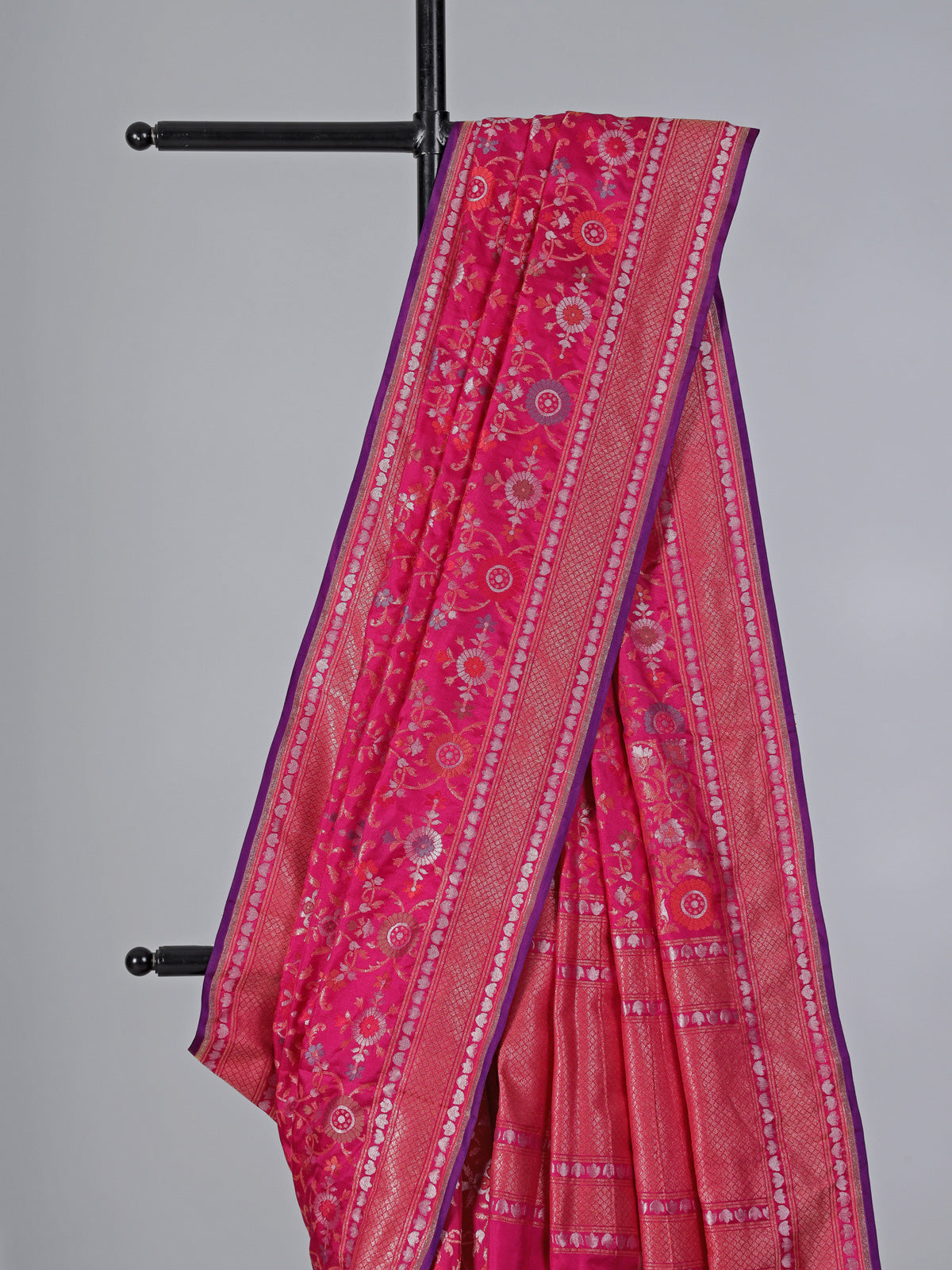 Rani pink zari saree in banarasi silk