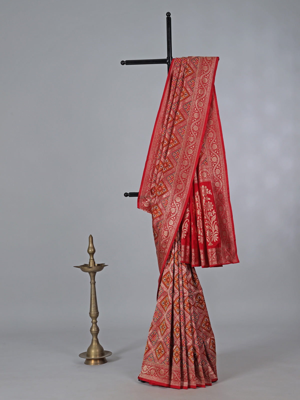 Red zari printed banarasi silk saree