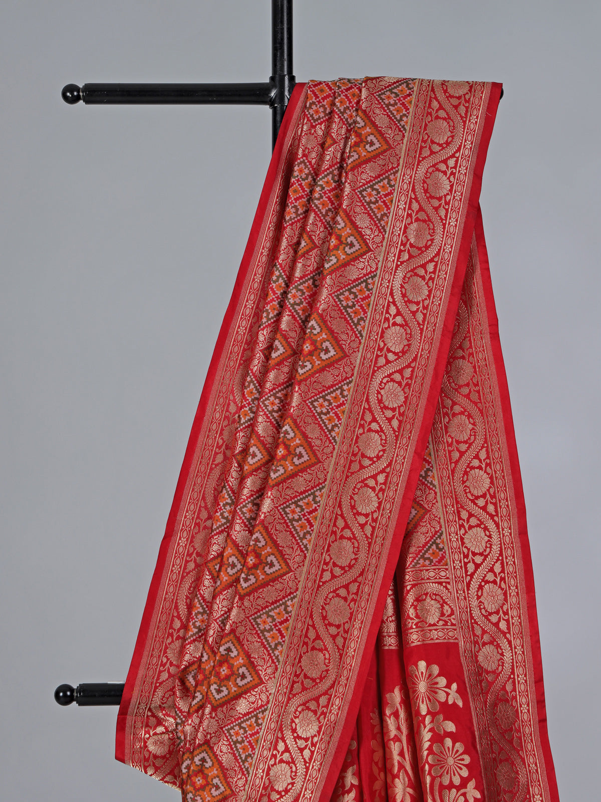 Red zari printed banarasi silk saree