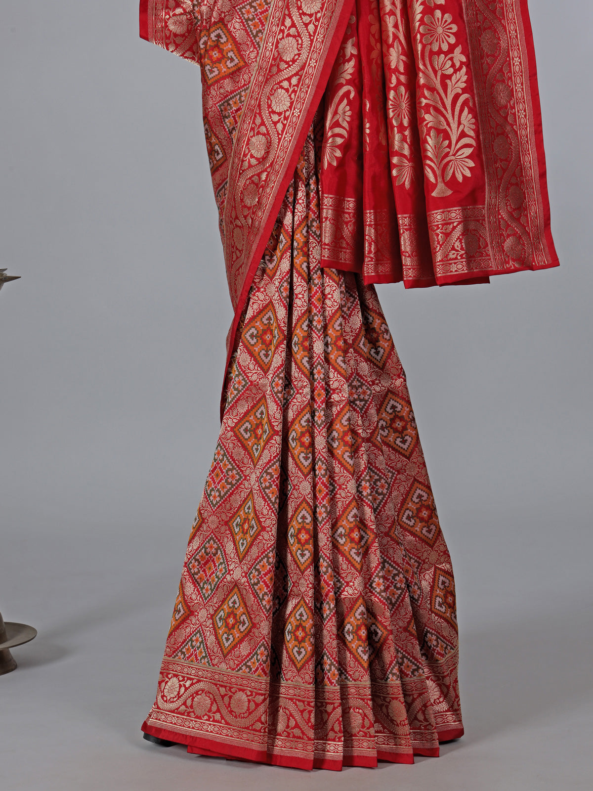 Red zari printed banarasi silk saree